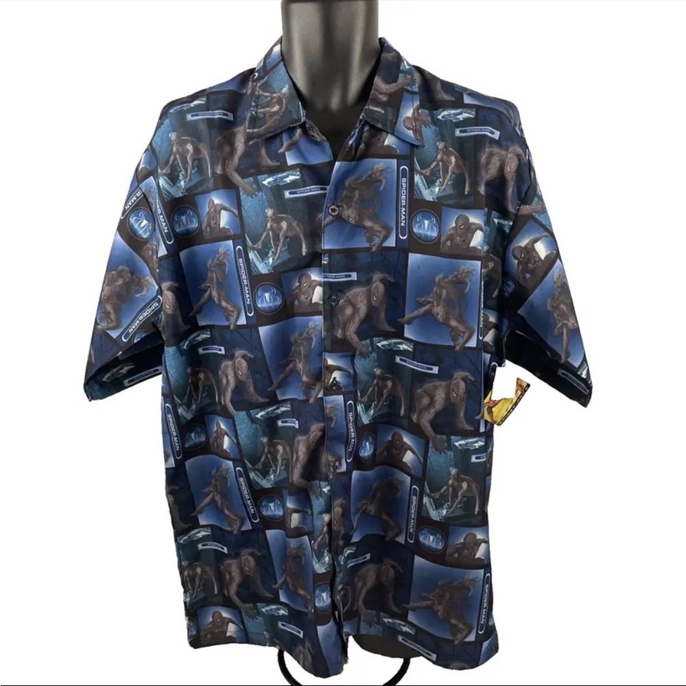Vtg 2004 Mens Spiderman 2 Button Down Shirt Sz L NOS NWT All Over Print